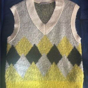 All Saints Black and Yellow V-Neck Sweater